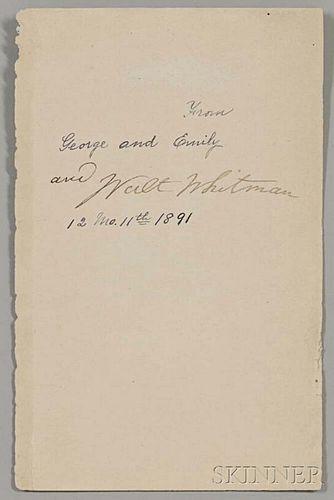 Whitman, Walt (1819-1892) Signed Sheet, c. 1891.