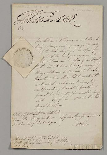 William IV of the United Kingdom (1765-1799) Document Signed, 26 June 1830.