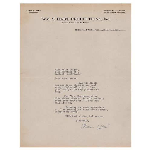 William S. Hart Typed Letter Signed