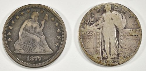 1877 SEATED XF & 1927-S STANDING LIBERTY QUARTERS