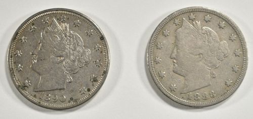 1883 W/CENTS F-VF & 1890 XF LIBERTY NICKELS