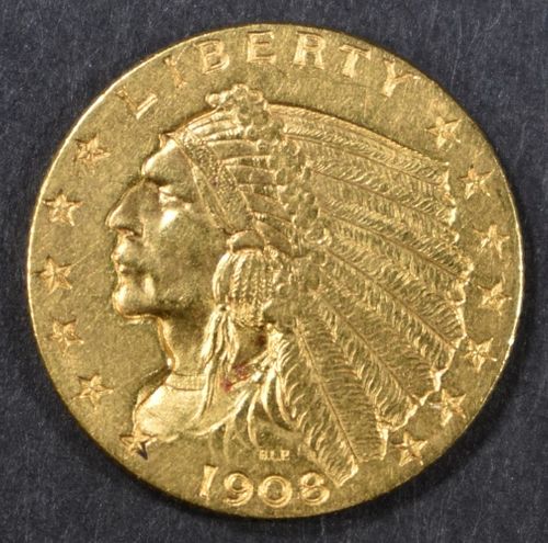 1908 GOLD $2.5 INDIAN BU