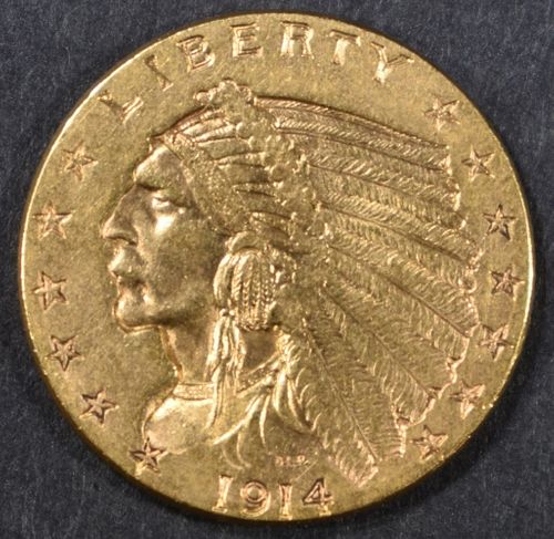 1914 GOLD $2.5 INDIAN  BU
