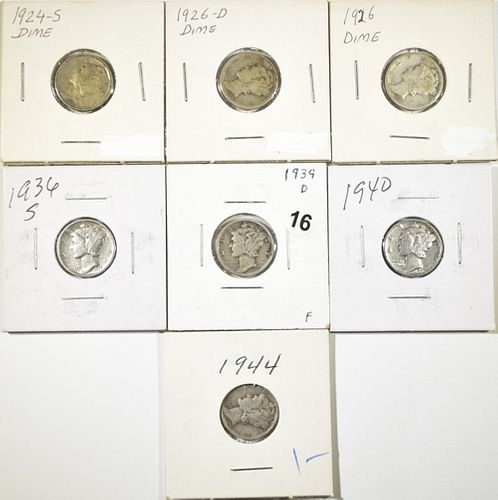 7 MIXED DATE MERCURY DIMES VG OR BETTER
