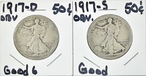 1917 S,D, OBV. WALKING LIBERTY HALF DOLLARS GOOD