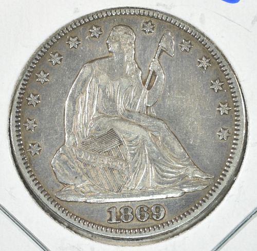 1869 SEATED LIBERTY HALF DOLLAR XF