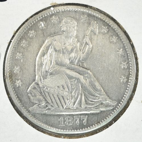 1877 S SEATED LIBERTY HALF DOLLAR AU