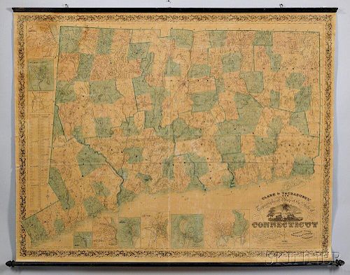 Connecticut. Griffith Morgan Hopkins (1799-1860) Clark & Tackaburys' New Topographical Map of the State of Connecticut  , Wal