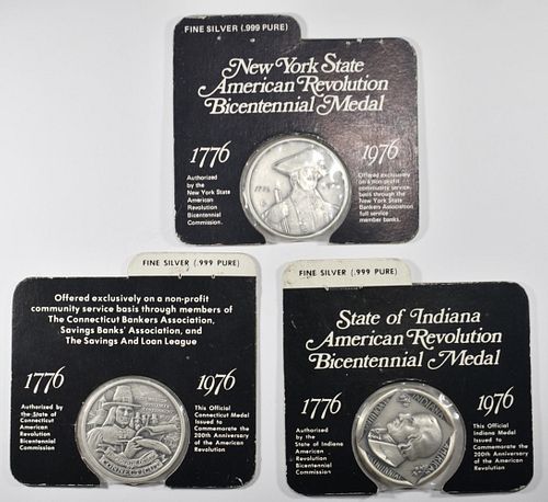 (3) 1776-1976  COMM .999 PURE SILVER MEDAL