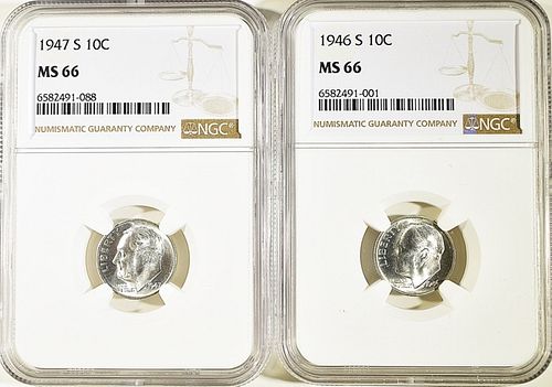 1946-S, & 1947-S ROOSEVELT DIMES NGC MS-66