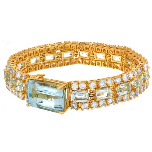 Diamond, Aquamarine, 18K Bracelet