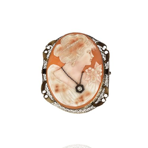 Shell and 14K Cameo Pendant / Brooch