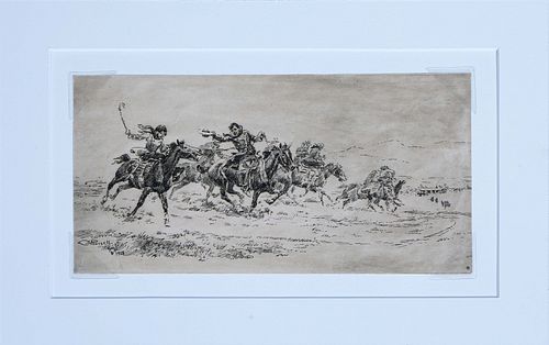 Charles Marion Russell (1864-1926, American), "Invitation to the Old Timer’s Ball," 1918, etching, signed "C N Russell" and dated "1918" in plate, wit