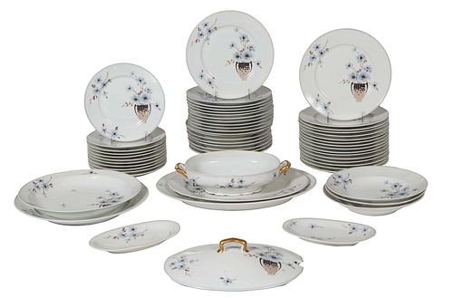Fifty-five Piece Set of Limoges Porcelain Dinnerware, 20th c., marked J. Utheralt, Bordeaux, with polychromed floral and vase decoration, consisting o