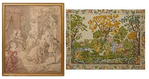 Continental School, Pair of Tapestries Depicting Countryside Leisure and Aristocratic Entertainment, one unframed and the second presented in a gilt f