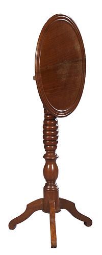 French Louis Philippe Style Carved Walnut Tilt Top Gueridon, 19th c., the dished circular top on a ring turned support to tripodal legs, Closed H.- 28