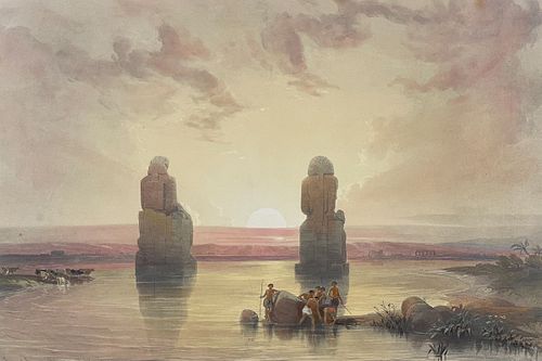 David Roberts, RSE - The Colossal Statues in the Plain of Thebes, seen during the Inundation of the Nile