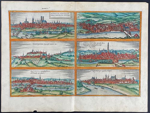 Braun & Hogenberg, pub. 1575 - Views of Germany: Munich, Regensburg, Ingolstadt, Nordlinga, etc.