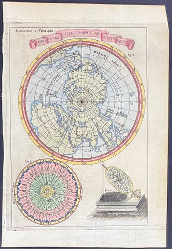 Kircher, pub. 1646 - Map of the North Pole and Diagrams / Charts