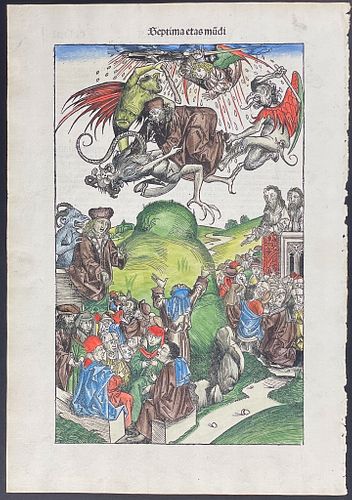Schedel, pub. 1493 - Depiction of Armageddon, Apocalypse, Antichrist (Septima etas mudi)