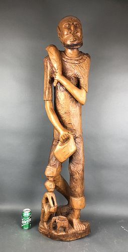 56" Hand Carved Wooden Statue of Man and Child