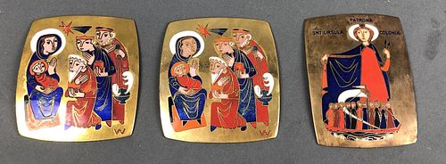 A Group of 3 Brass & Enamel Religious Scenes.