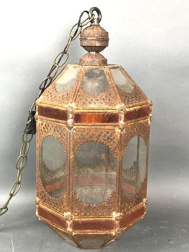 Stain Glass Style Outdoor Hanging Lantern