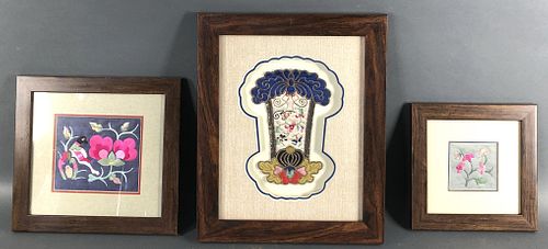3 Chinese Framed Embroideries