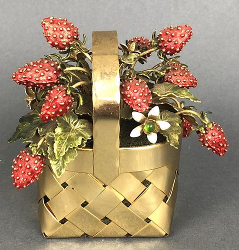 Cartier Gilt Sterling Silver Enamel Flower Basket