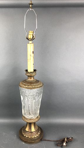 Lalique Style Crystal and Metal Lamp