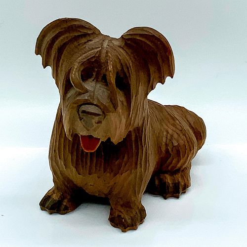 Vintage Oberammergau Wood Carving of Yorkshire Terrier Dog