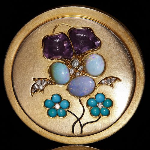 VICTORIAN DIAMOND, AMETHYST, OPAL AND TURQUOISE BROOCH