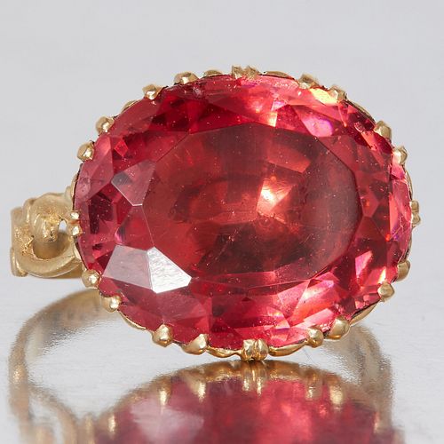 ANTIQUE FOILED BACK RED STONE RING