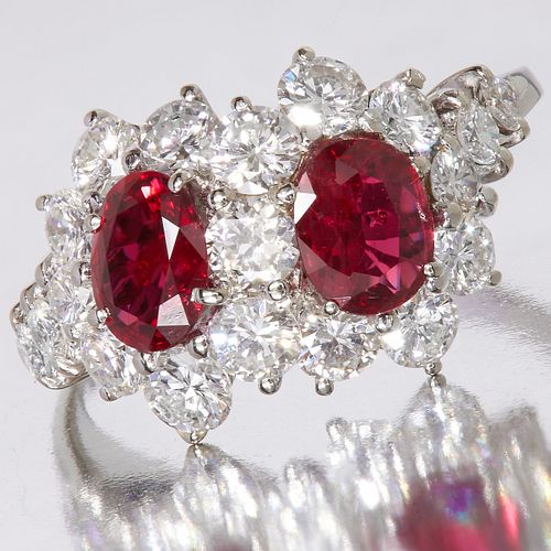 RUBY AND DIAMOND DOUBLE CLUSTER RING