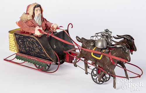 Althof Bergmann painted tin Santa in goat sleigh