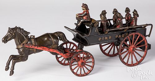 Ives painted cast iron fire patrol wagon