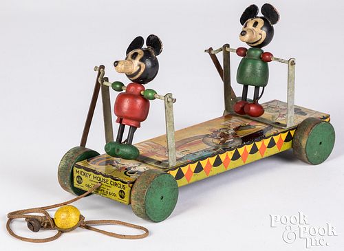Mickey Mouse Circus lithographed tin pull toy