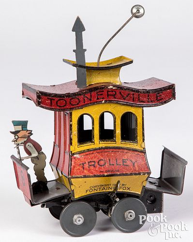 Nifty lithographed tin wind-up Toonerville Trolley