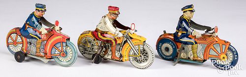 Three lithographed tin wind-up Marx motorcycles