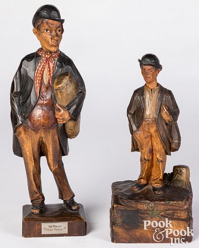 Two German carved and painted wood whistlers