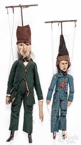 Two gentleman rod puppet marionettes, late 19th c.
