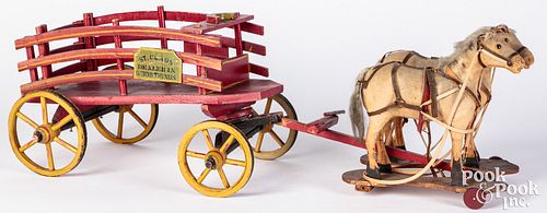 St. Claus painted wood delivery wagon
