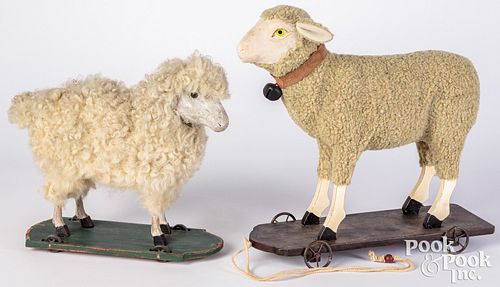 Two lamb pull toys