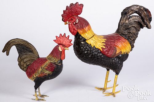 Two Large rooster candy containers