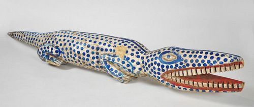 African Folk Art Carved and Polychromed Crocodile