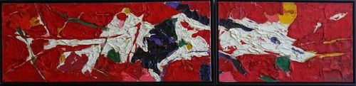 20thc. School Signed Mid Century Modernist Abstract Diptych