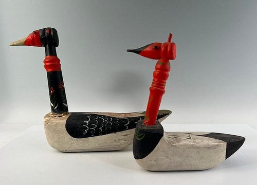 Two Albert Pels Carved and Painted Wood Figures of Ducks