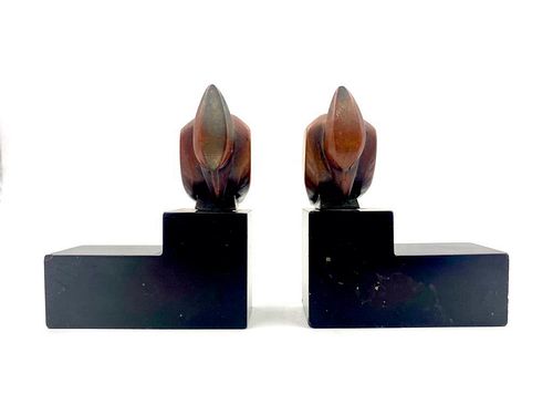 Gebel, 20thc. French School, Modernist Bird Form Bronze Bookends