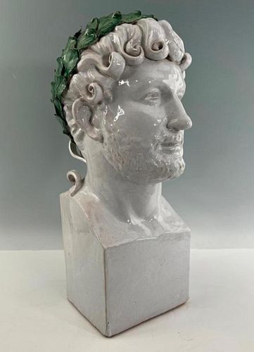 Italian Ceramic Over Life Size Bust in Roman Style