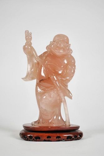 Chinese Rose Quartz Figure of a Smiling Buddha